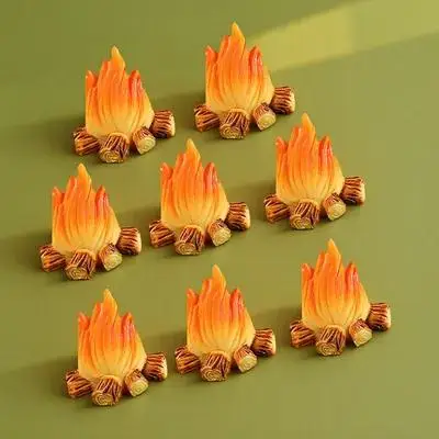 8Pcs Miniature Campfire Decorations Garden Party Bonfire Scene Birthday Camping Theme Micro Fake Fire Props Miniature Bonfire