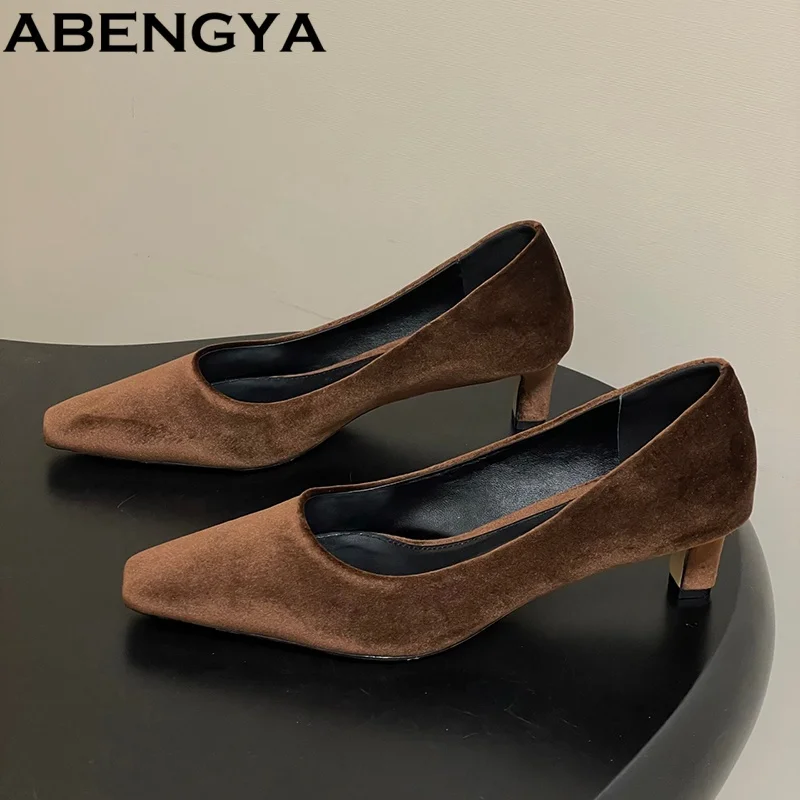 New Real Leather Mid Heels Gladiator Shoes For Women Loafers Point Toe Mules Comfort Modern Pumps Woman Marry Jean Shoes Woman