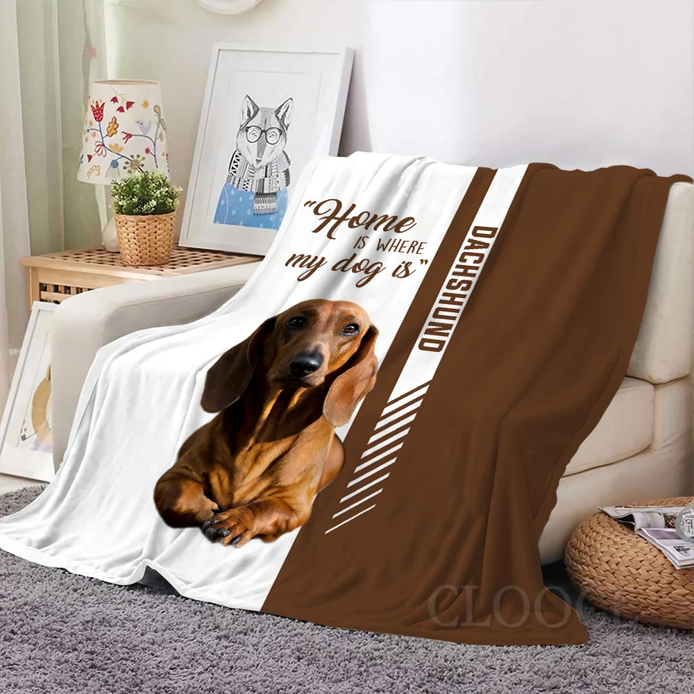 HX Dachshund Flannel Blankets Home Is Where My Dog Is 3D Printed Throw Blanket for Sofa Office Nap Quilts Dropshipping