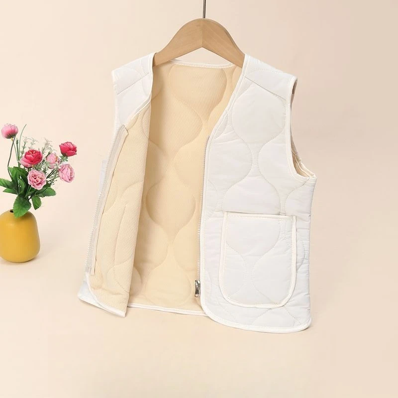 Kids Autumn Winter Quilted Down Wool Vest Unisex Inner Outer Layer Quilted Cape for Boys Girls Teens