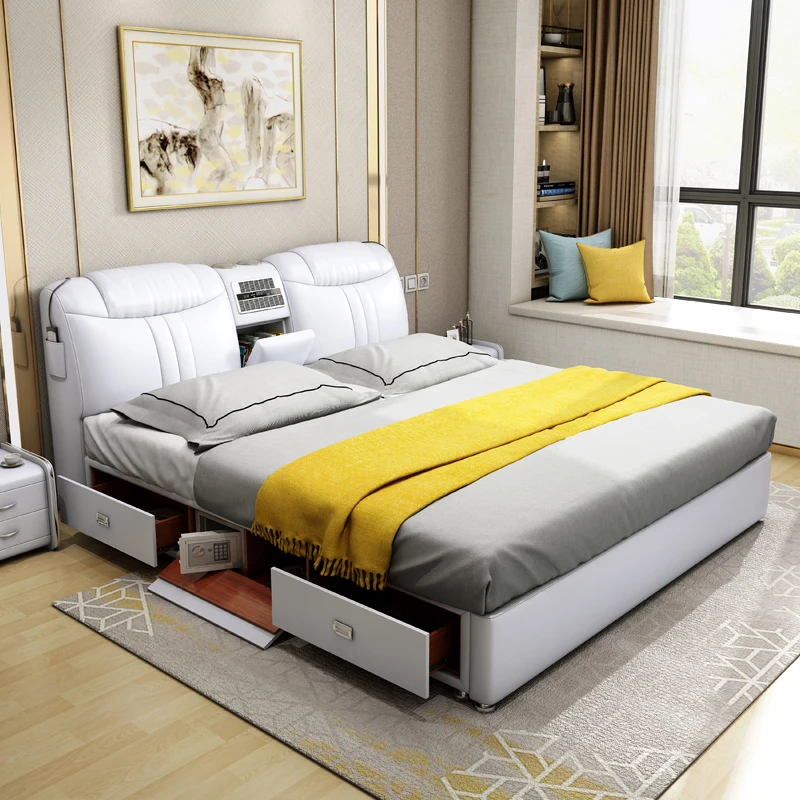 

Интеллектуальная массажная двуспальная кровать для главной спальни, современный простой проектор для хранения вещей 1,8 метра