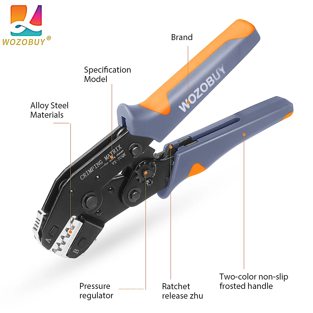 WOZOBUY 7CQK Crimping Tool Set Wire Crimper for Solar PV Connectors,Non-Insulated,DuPont,Ferrule Connectors-8 Inch Wire Stripper