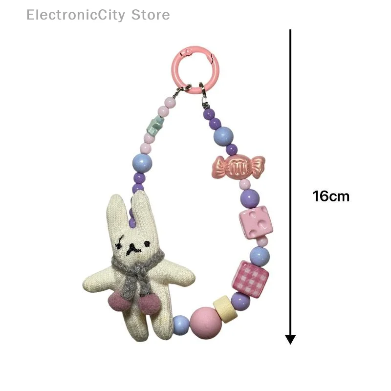 

1 шт., новый ремешок для мобильного телефона ручной работы с кроликом, короткий ремешок на запястье, подвесной брелок для камеры, ремешок с скользящей картой и скользящей картой