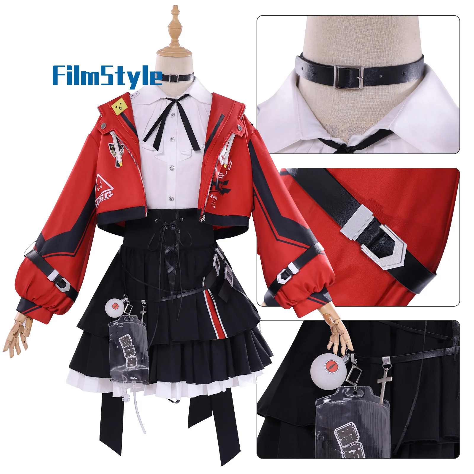 Requiem of the Strange Loop Esper JK Uniform Cosplay Costume, Red & Black Mini Skirt Game Identical Outfit for Performance view 5