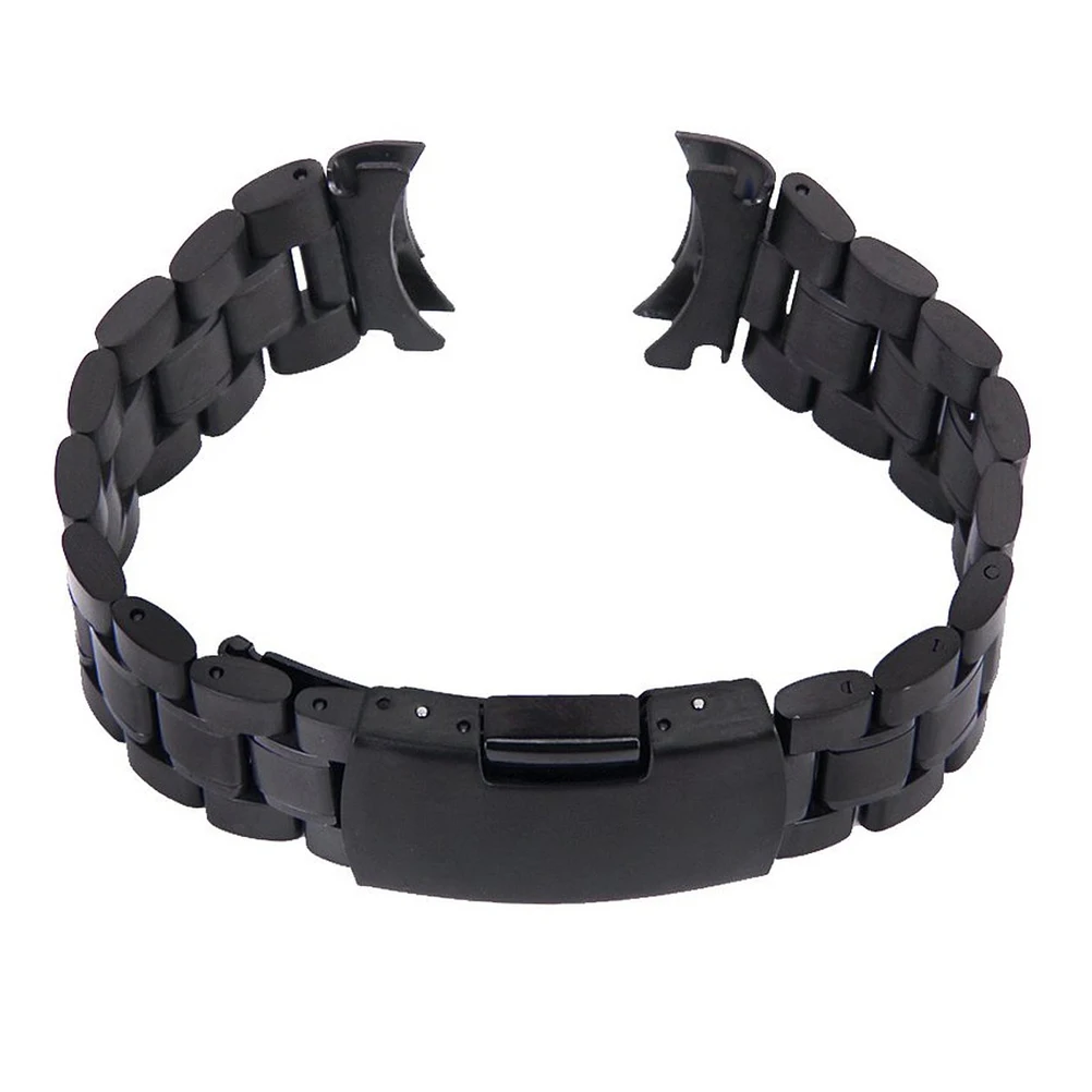 

22mm Stainless Steel Watch Band 173mm 3 5mm Foldover Clasp Black Arc Mouth Men Bracelet Straps Replacement Spring Bars Included
