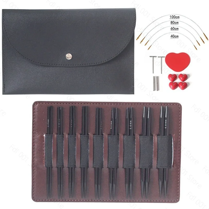 11cm Aluminum Oxide Square Knitting Needles 9 Pairs 3.5mm 8.0mm Interchangeable Set