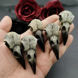 2pcs 28*60mm 3D Crow Skull Men's Skull Necklace Pendant Magpie Gothic Halloween Gift Bird Skull Handcrafted Jewelry Accessories