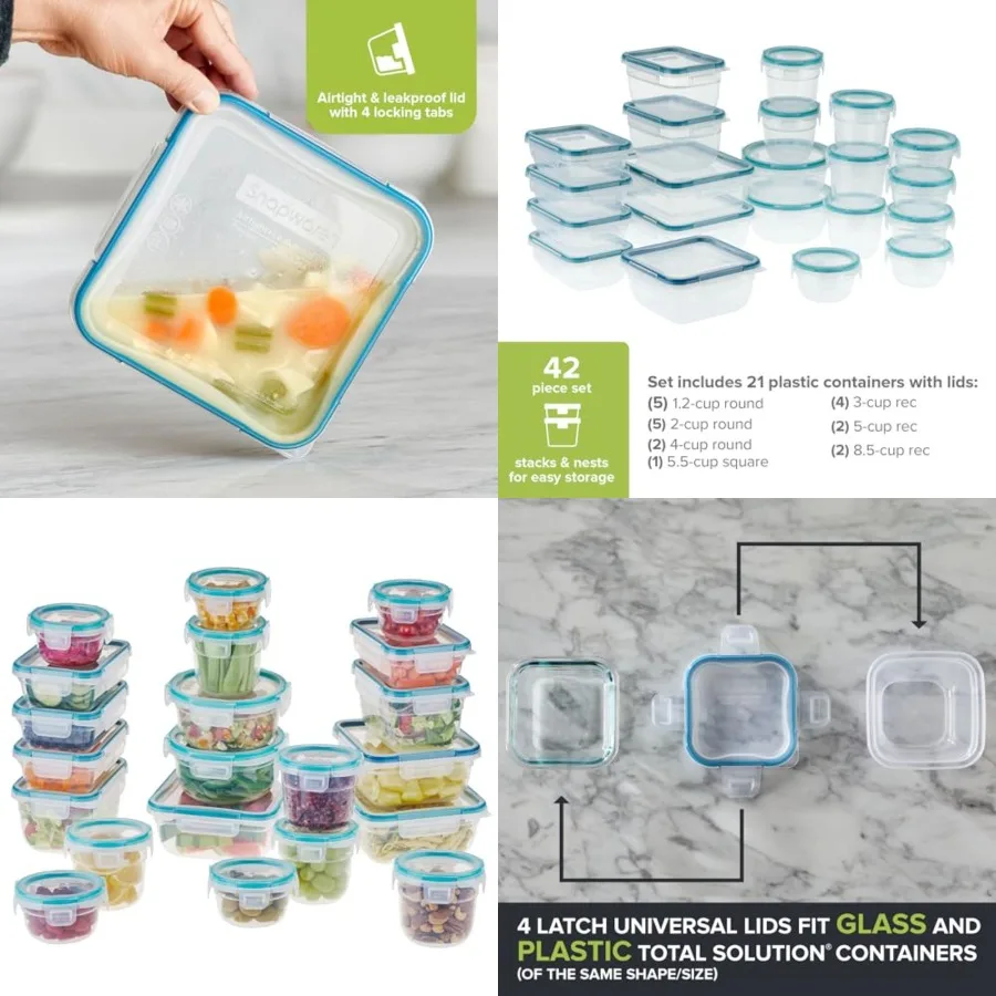 

Plastic Total Solution Large Food Storage Containers Set, Meal Prep Containers with Plastic BPA-Free Lids and 4 Locking Tabs, M