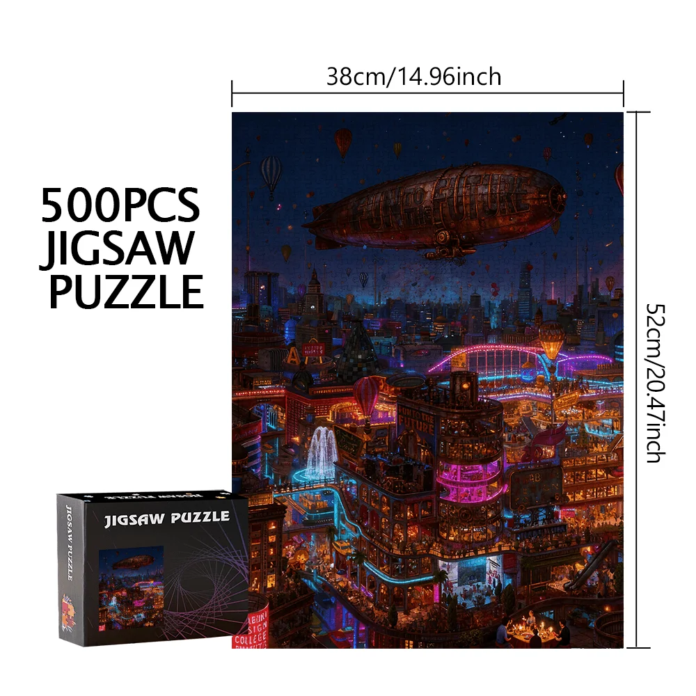 จิ๊กซอว์คุณภาพสูง 500 ชิ้น/1000 ชิ้น |   เมืองแห่งอนาคตและดีไซน์บอลลูน - ปริศนากระดาษแข็งแบบพกพาสำหรับวันเกิด ฮาโลวีน