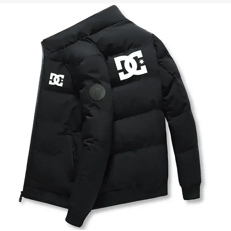 Setelan katun hangat pria musim gugur-dingin dengan logo besar, tren kepribadian, ritsleting, bulu, anti angin untuk luar ruangan, motif huruf, tebal, gaya netral