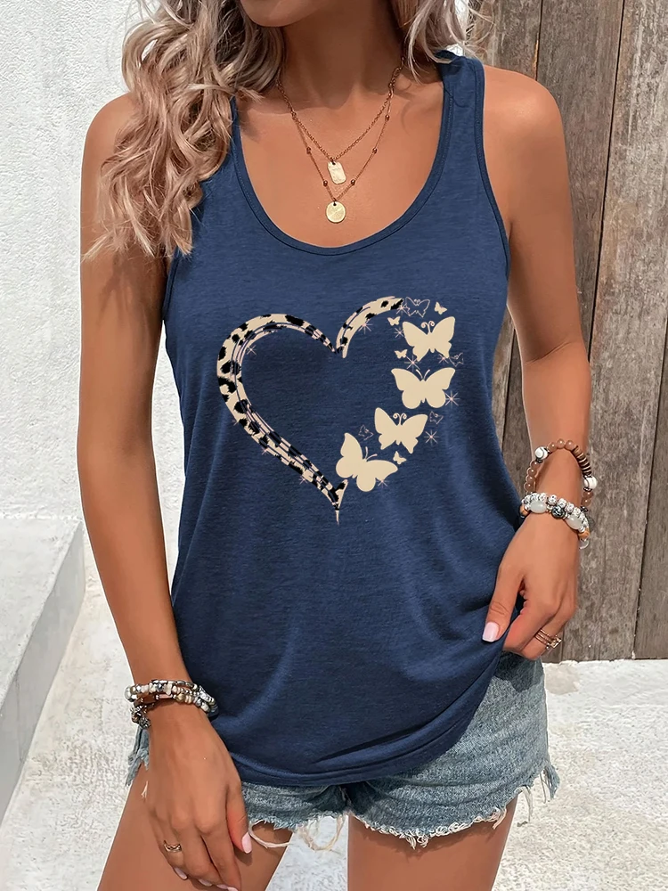 Kobieta Tank Top bez pleców Lampart nadruk z motylem Seksowne topy Miłośnik motyli Prezent Letni strój Serce Lampart Print Letnie zbiorniki