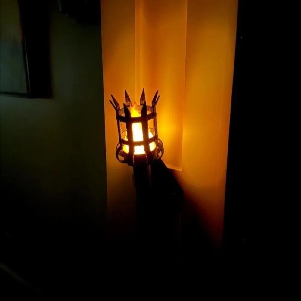Vintage Medieval Torch Wall Lamp Dual Torch 3D Print Fake Torch Wall Sconce Led Lighting Castle Style Retro Wall Craft Lamp