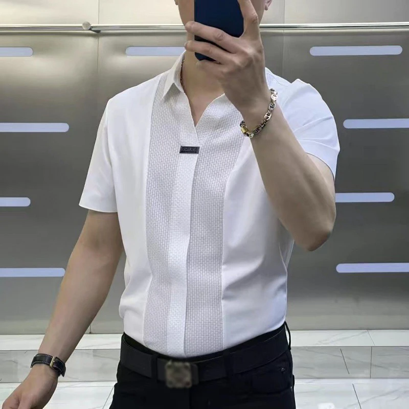 Luxury Polo Shirts Men Short Sleeve Patchwork Turn-down Collar Fashion Polo Tees Mens Clothing Vintage Pullover Tops Streetwear