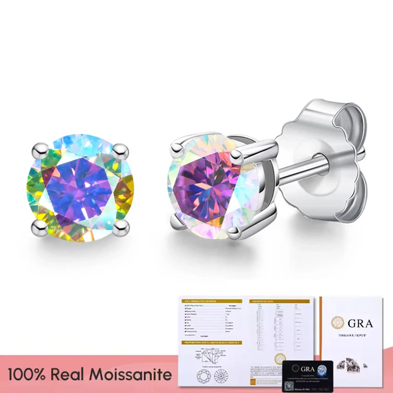 Real 0.1-3CT Test Passed Moissanite Diamond Stud Earrings for Women S925 Silver Platinum Plated Bride Wedding GRA Fine Jewelry image 3