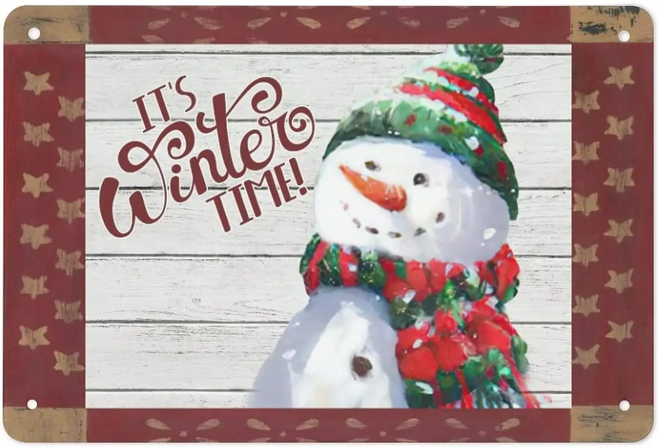 Christmas Snowman Its Winter Time! Tin Signs Christmas Snowman Aluminum Metal Sign Winter Scene Sign Plaque Art Sign Post Gifts