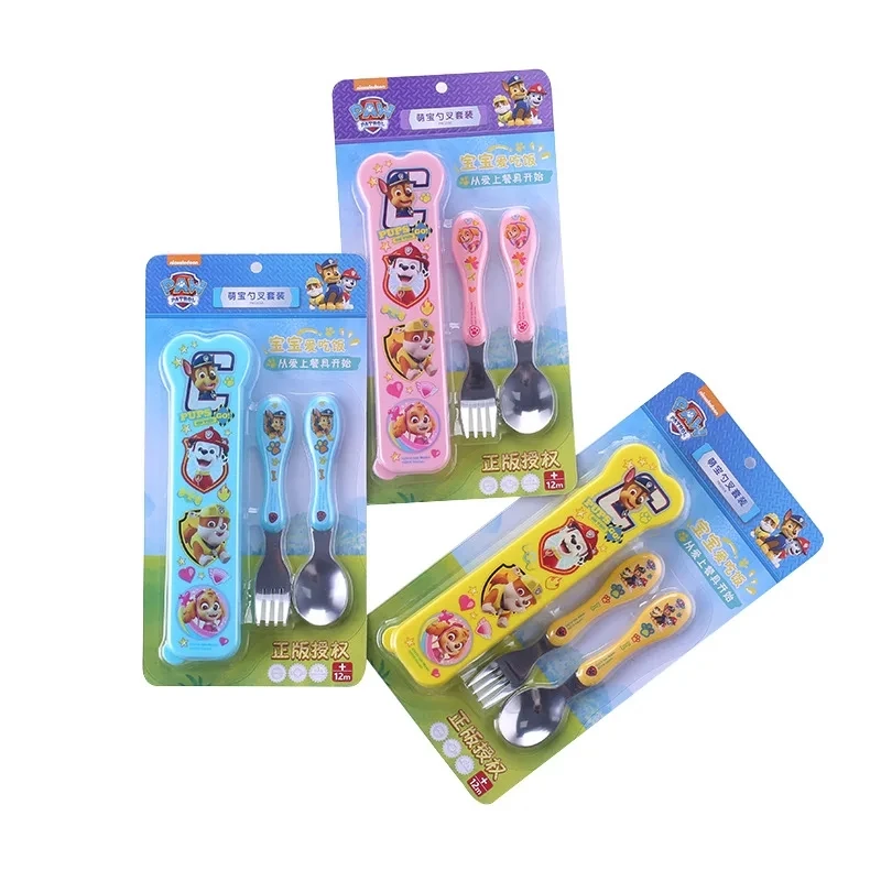 

2pcs/lot Genuine Paw Patrol Fork Spoon With Plastic Box SKYE CHASE Action Figure Toy Kid Children Birthday Gift