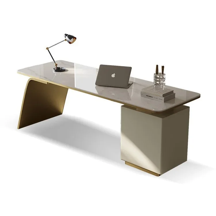 Light Luxury Modern Marble Top Computer Office Desk and Chair Stainless Steel Executive Home Office Furniture Desk
