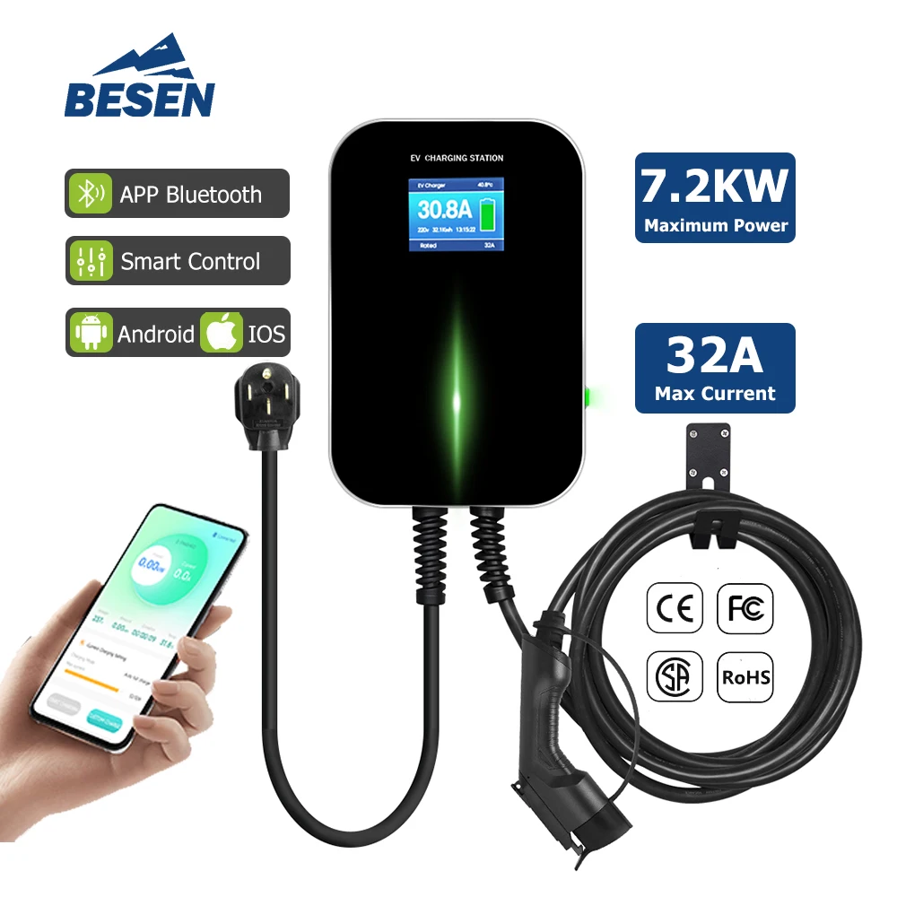 Clean Energy EV Charger  7kW 1Phase APP Wifi User Friendly 32A Electric Vehicle Charging Station with 20 Feet Cable
