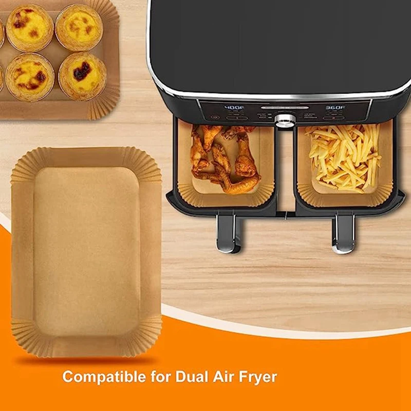 BMBY-100PCS Air Fryer Liners Rectangle, Air Fryer Liners For Ninja DZ201 DZ401, Air Fryer Baking Paper For Ninja Foodi Dual