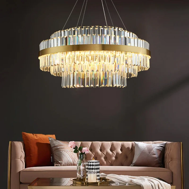 Postmodern Layering Crystal Chandelier Lamps Modern Luxury Ceiling Chandelier for Living Room LED Pendant Light Decor Lighting