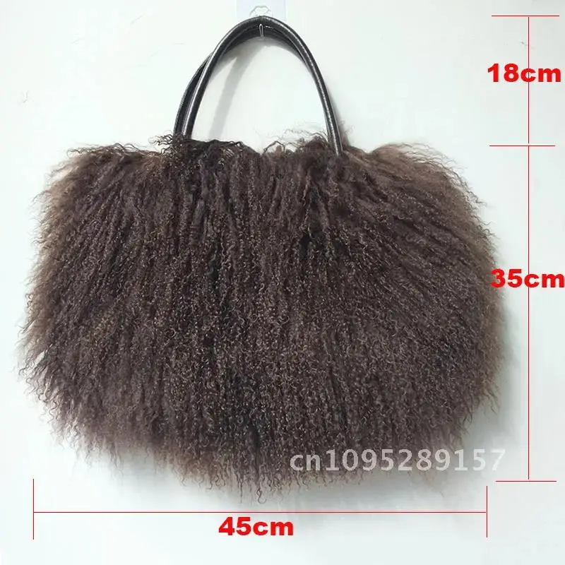 Shoulder Real Mongolia Lamb Fur Handbag Women Casual Tibet Genuine Bag Femme Natural Tote Winter Hair Bags Fur Long