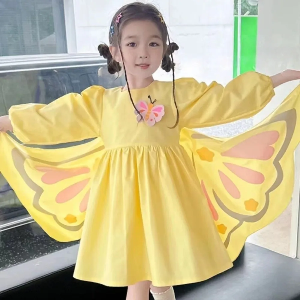 

Elegant Long Sleeve Butterfly Wings Dress Cute Sweet Princess Dress Polyster Creative Girls Dress Children