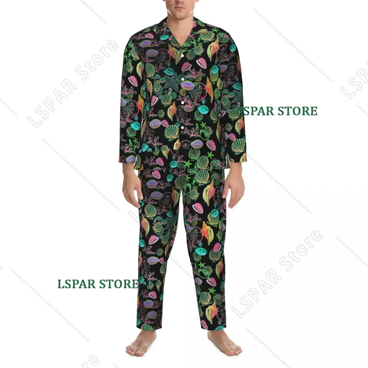 Colorful Sea Shells Print Pajama Sets Spring Comfortable Home Sleepwear Men Two Piece Casual Oversized Graphic Home Suit Gift