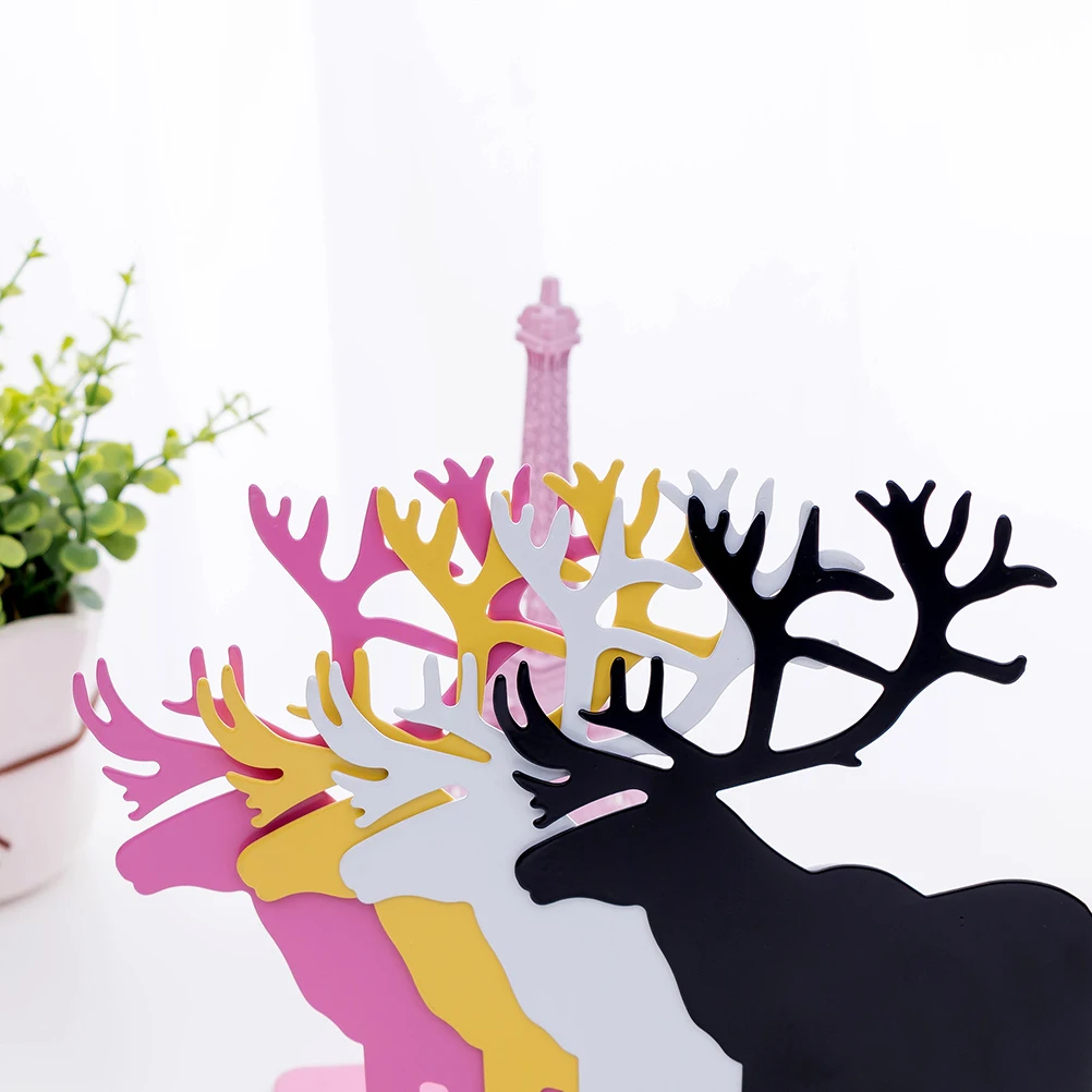 

1 Pair Retro Elk Reindeer Shape Metal Book Stand Desktop Finishing Bookend Stand for Books Storage(White)