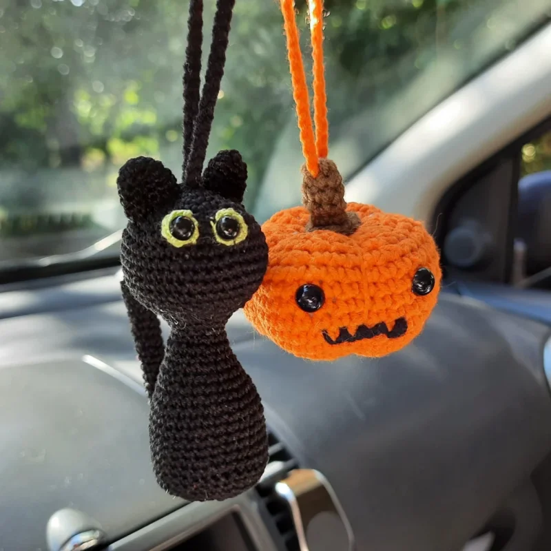 Cute Soft Plush Hanging Pendant for Women, Creative Pumpkin, Black Cat, Car Accessories, Car Decor, Halloween Gift