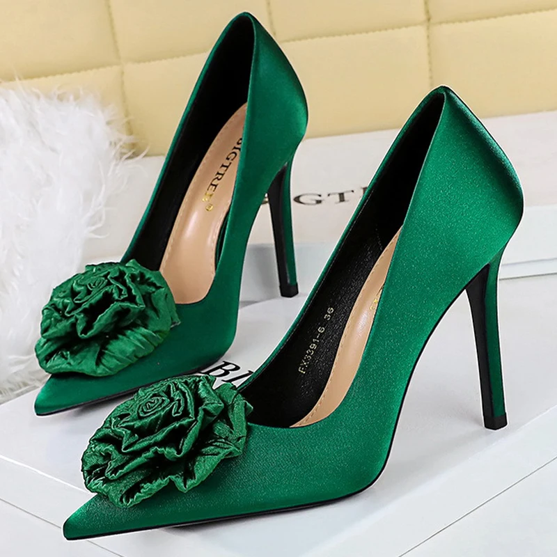 BIGTREE Shoes Silks Satins Flower Design Women Pumps Fashionable Banquet Light Luxury Women\'s Shoes Stilettos High Heels 2024