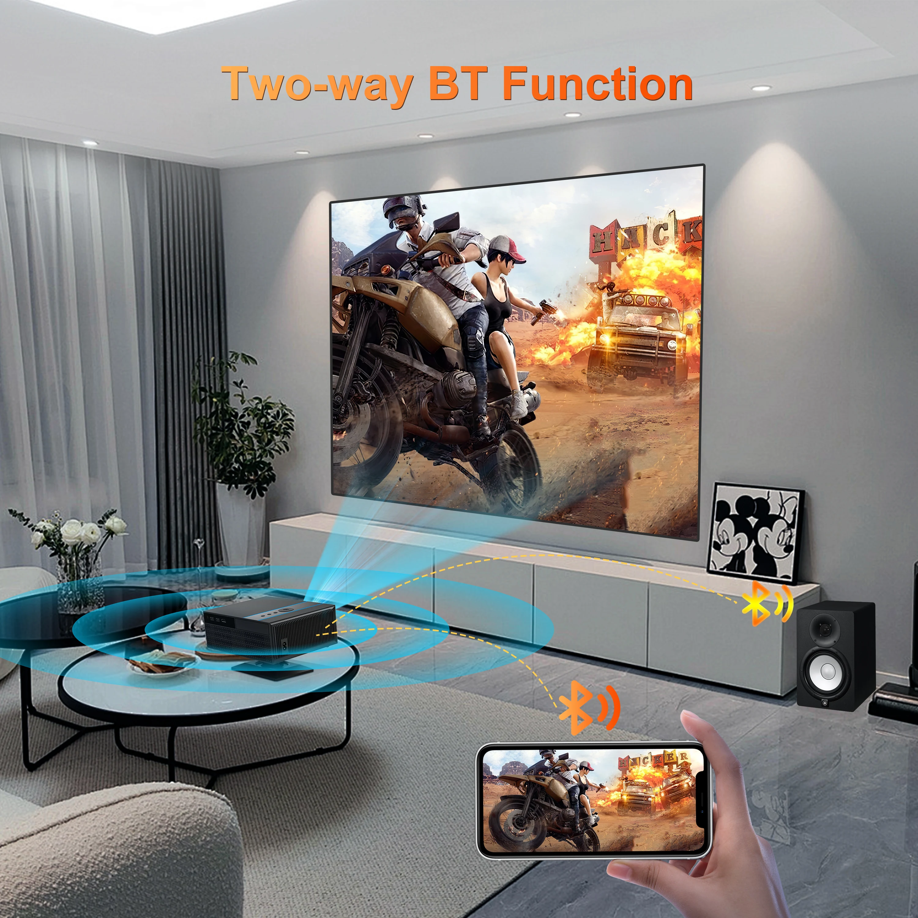 X6 Projector Android13 380ANSI 1920*1080p BT 2.4G&5G Wifi Amlogic T950s 4K HD 1080P Home Cinema Theater Office Smart Projector