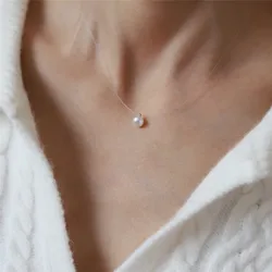 Stainless Steel Fittings Invisible Fishing Line Natural Pearl Pendant Necklace for Women New Trend Waterproof Clavicle Chai