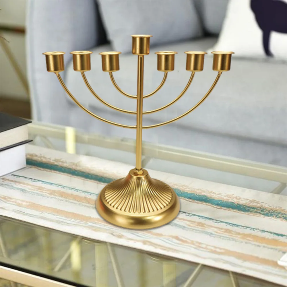 Gold Metal Menorah Hanukkah Candle Holder Traditional Jewish Festival Home Dining Table Wedding  Decorative Candelabra Gift