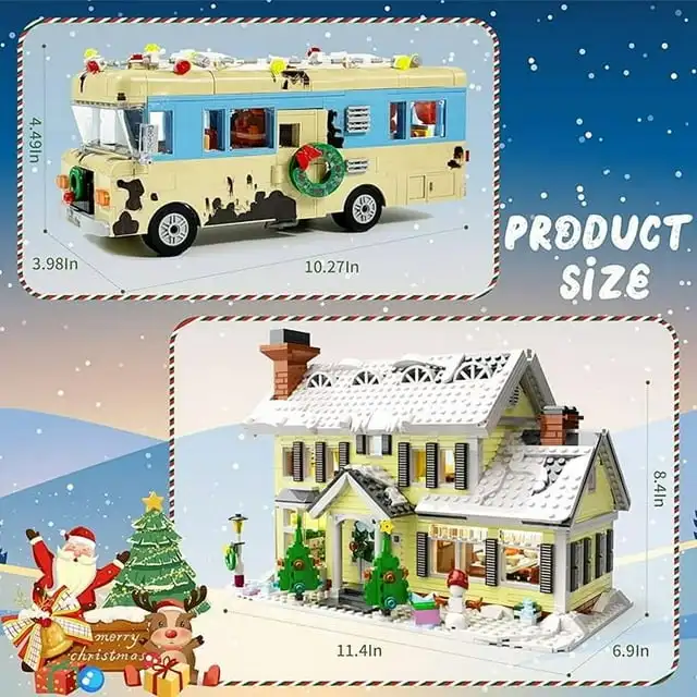Snow Village& RV Building Blocks Kit with LED Lights,2 in 1 Christmas House and Car Model Toys Gifts for Boys and Girls(1726PCS)