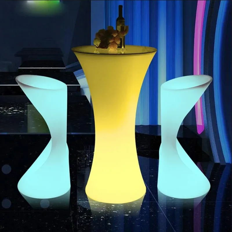 110cm Led Illuminated Round Cocktail Table Waterproof Bar Tables Plastic Coffee Table Commercial Furniture Supply