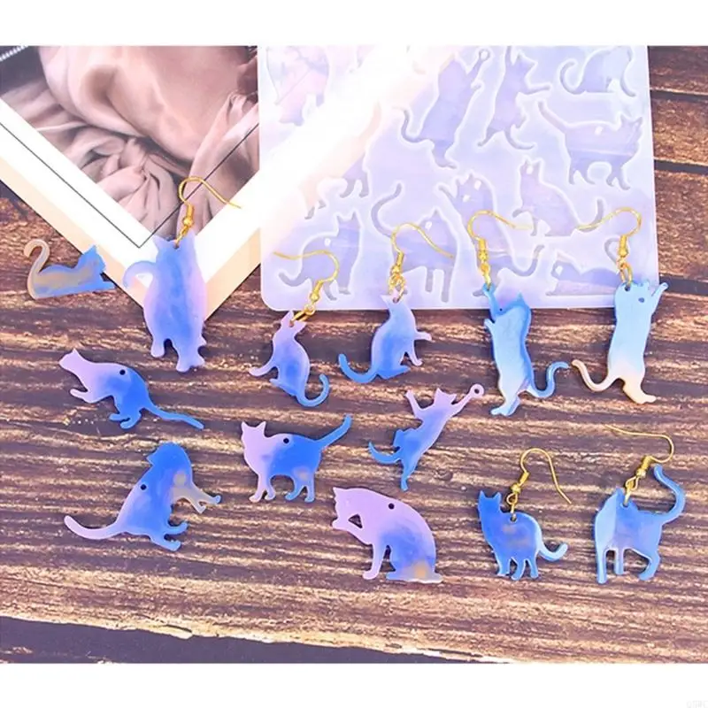 

Cats Earrings Silicones Mould Epoxy Resin Molds Jewelry Making Molds Craft Supplies Handmade Pendant Moulds with Hole Q5WC