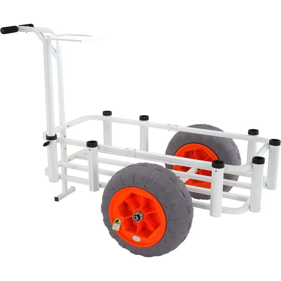 BEACH FISHING CART 350 LBS LOAD CAPACITY HEAVY DUTY ALUMINUM WAGON TROLLEY WITH BIG WHEELS PU BALLOON TIRES SAND PIER 8 ROD HOL