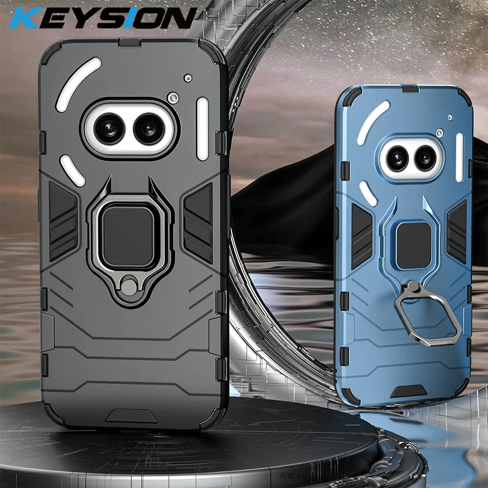 KEYSION Shockproof Armor Case for Nothing Phone 2A Plus Silicone+PC Metal Ring Stand Holder Phone Cover for Nothing Phone2A Plus