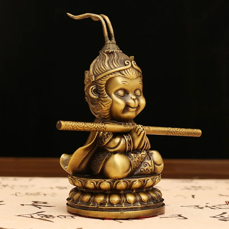 Copper zen Monkey Sun Wukong Statue sitting Buddhist Victory Buddha Statue Office Home Decor Gift for Desk Ornament