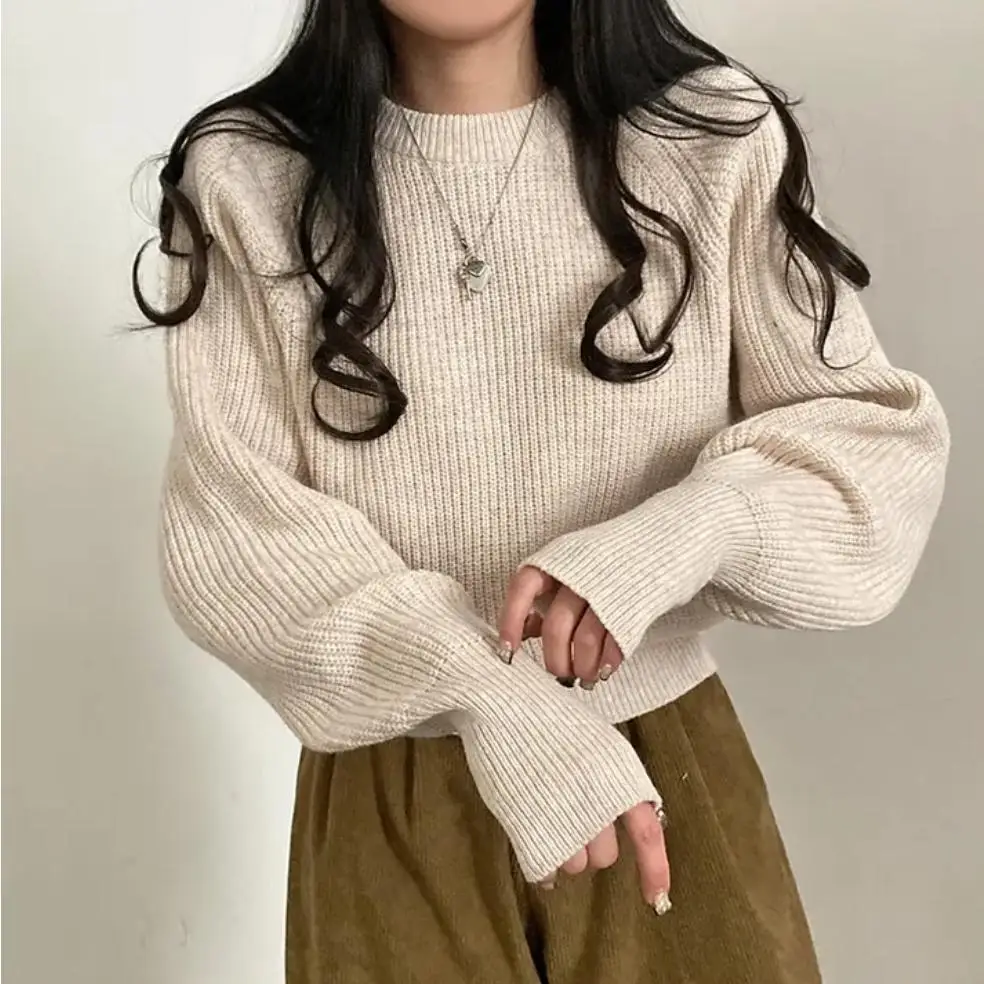 

Thiened Long Sve round Ne Knitted Sweater Women's Chic Autumn Winter Warm Lengthened Open Hand Sve Knitwear Top