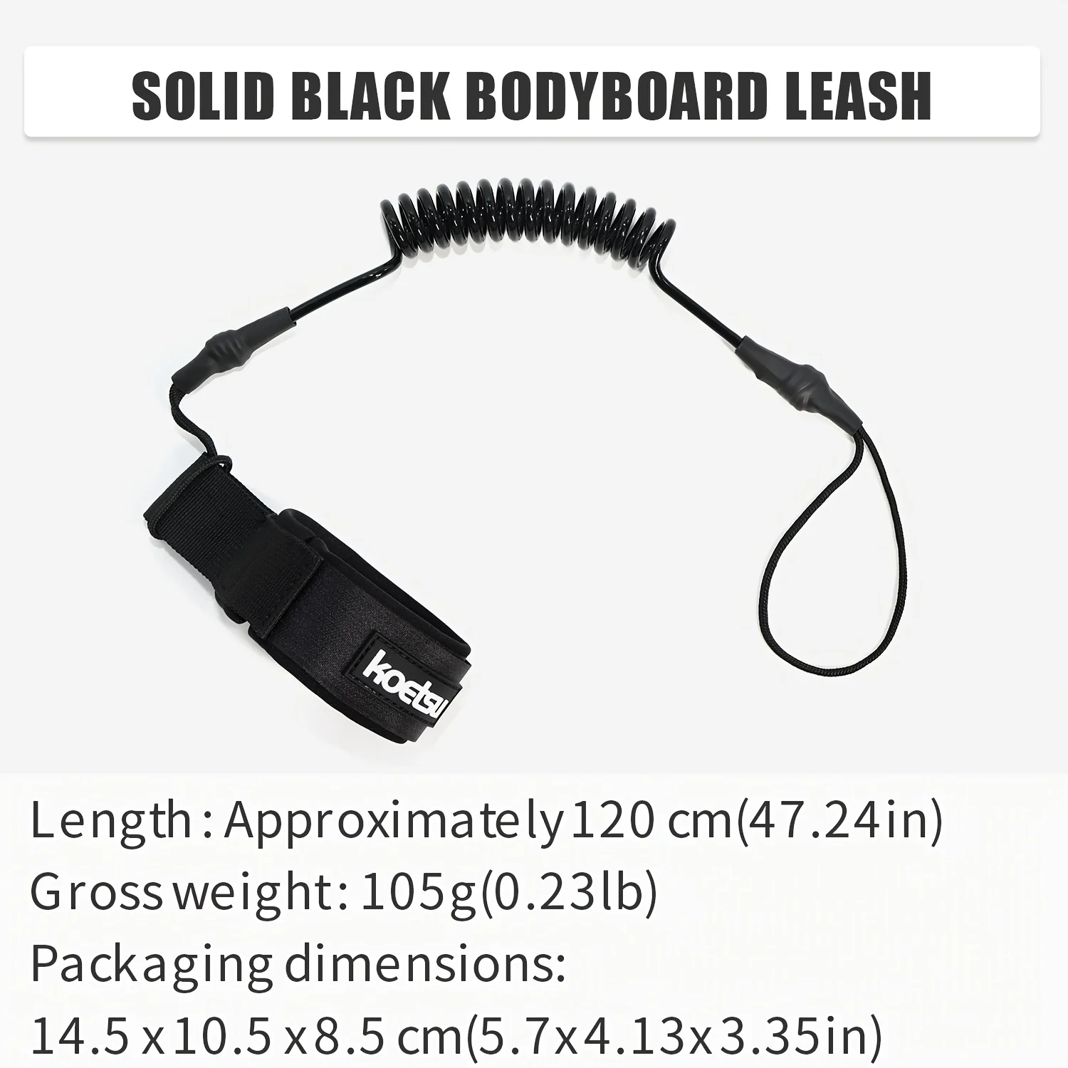 KOETSU Bodyboard-Leash, 5 mm TPU-Spiral-Surfleash mit Klettverschluss am Handgelenk und Schnellverschluss-Zuglasche – Detail 8
