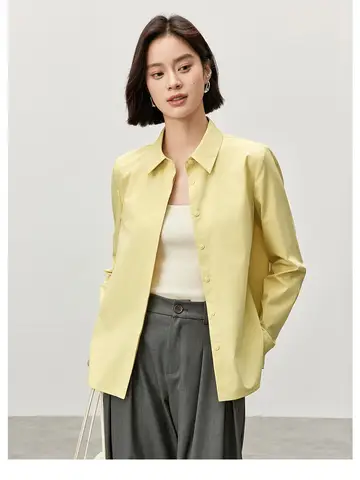 SENTUBILA Women Casual Cotton Shirt 2025 Office Lady Loose Comfort Turn Down Collar Single Breasted Shirts & Blouses 143C56999