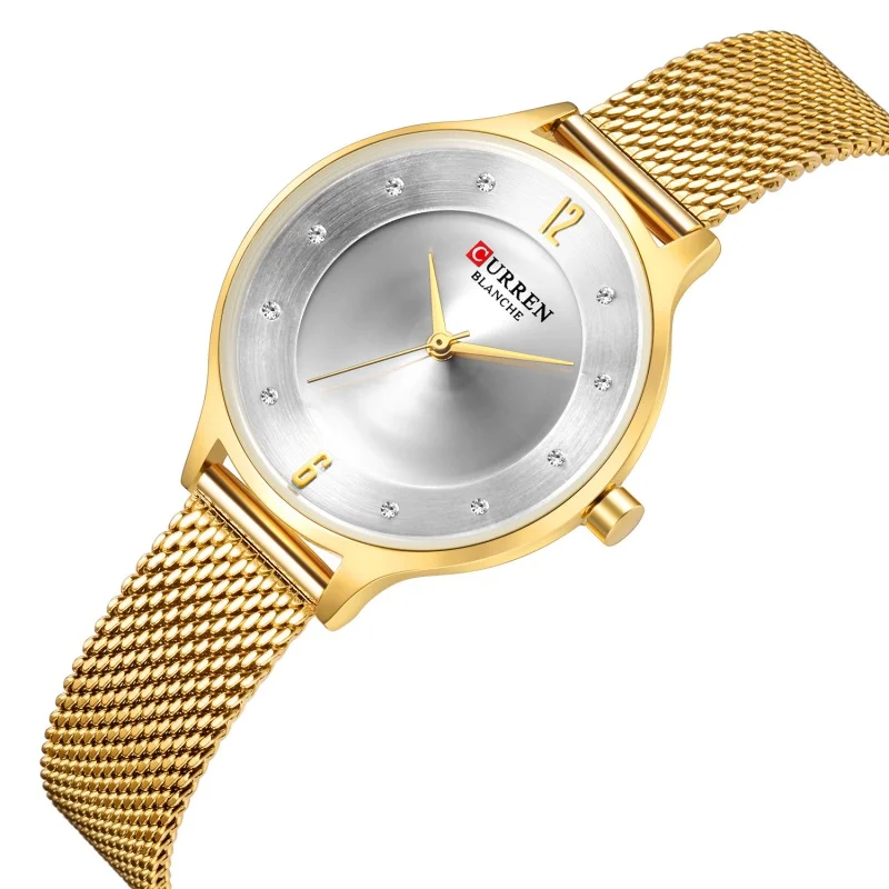 Curren 9036 여성용 방수 쿼츠 시계, 메쉬 스트랩, 패션 캐주얼 시계