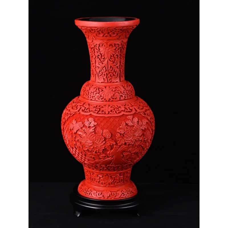 15-Inch Vase Yangzhou Characteristic Lacquer Ware, Traditional Chinese Craftsmanship, Red Engraved Paint Gifts