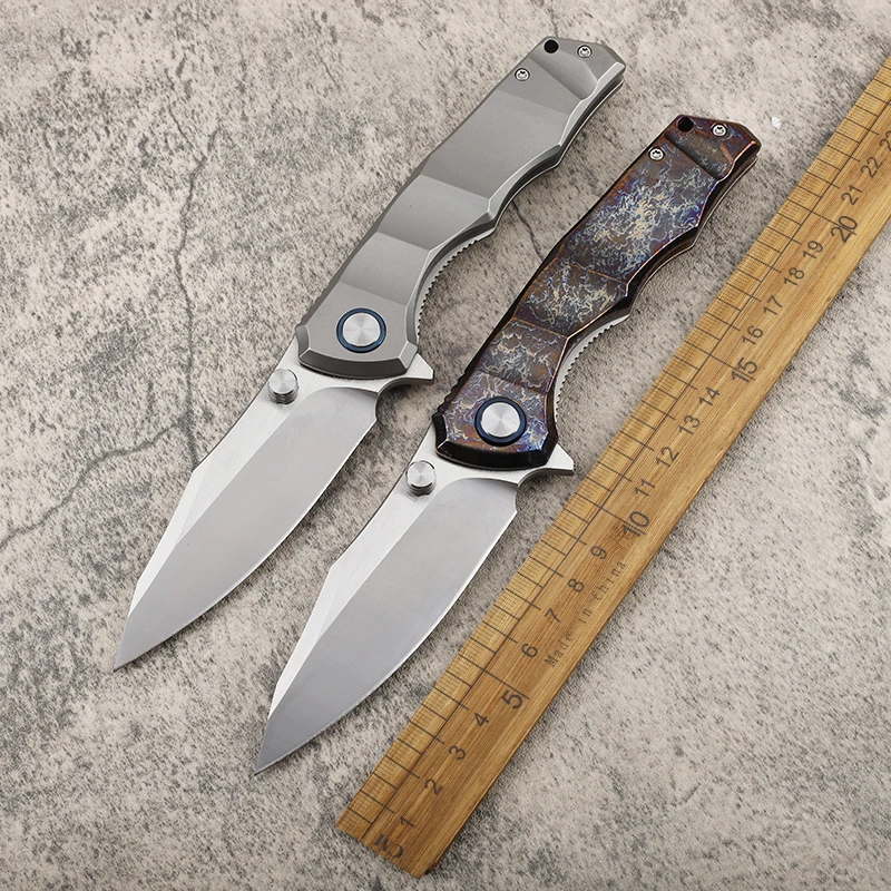 

Cross border lightning pattern titanium alloy handle VG10 steel outdoor folding knife climbing EDC fruit survival knife