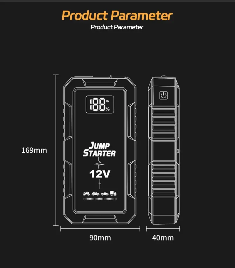 Power Car Jump Starter Battery for Car Starter Portable Emergency Booster 12V Auto Starting Device Petrol Diesel