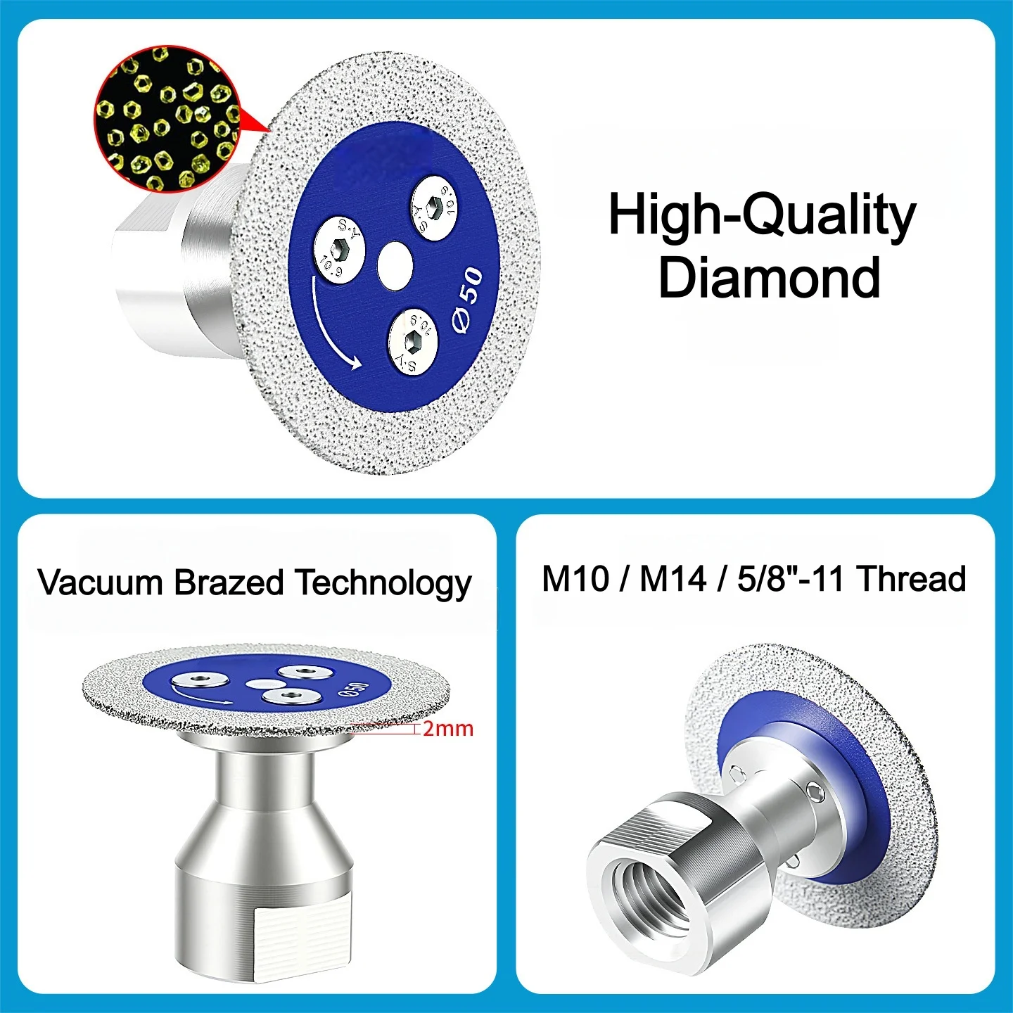 

With M10/M14/5/8"-11 Thread Stone Cutting Disc Granite Concrete Marble Carving Grinding Tool2 PC 50mm Diamond Mini Saw Blade