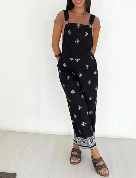 

Loose Women's Jumpsuit Summer Fashion Bohemian Style Print Adjustable Shoulder Strap Casual Overalls Suitable for Daily Use