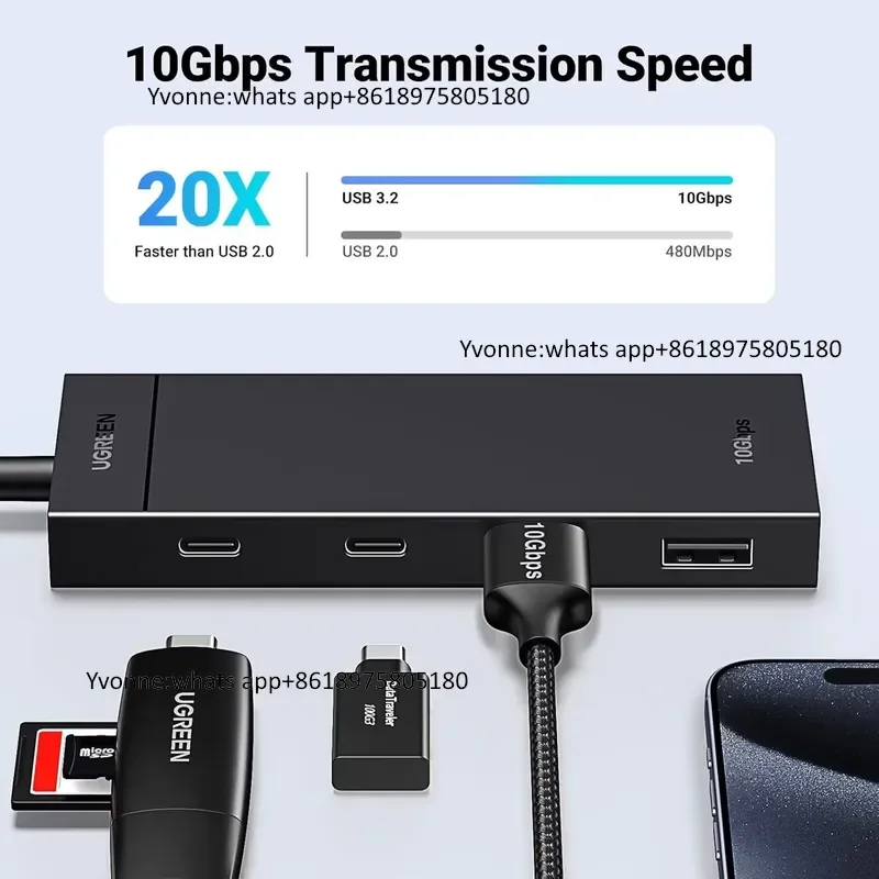 USB-C Hub 10Gbps 4-Port Adapter with USB-A & USB-C 3.2 for Pro/Air iPad Pro 15/15 Pro Max Surface