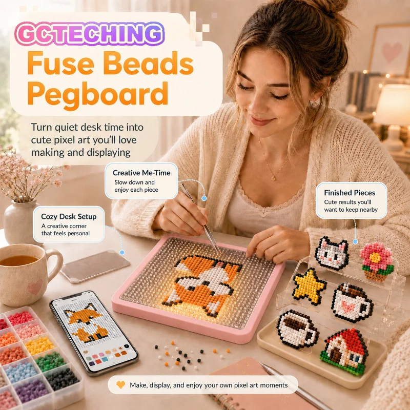 LED Fuse Beads Craft Board, USB Powered App Pattern Guide Pegboard for DIY Art Projects, Creative Starter Gift Set